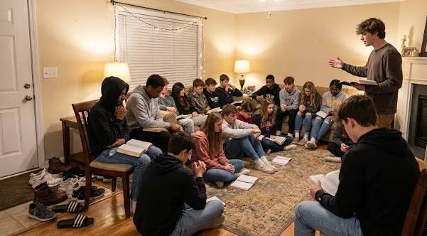 Two people reading the Bible together